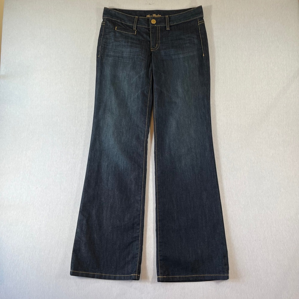 Ann Taylor Jeans Women 4 Modern Fit Lindsay Waist Wide Leg Jeans Dark 32" Inseam